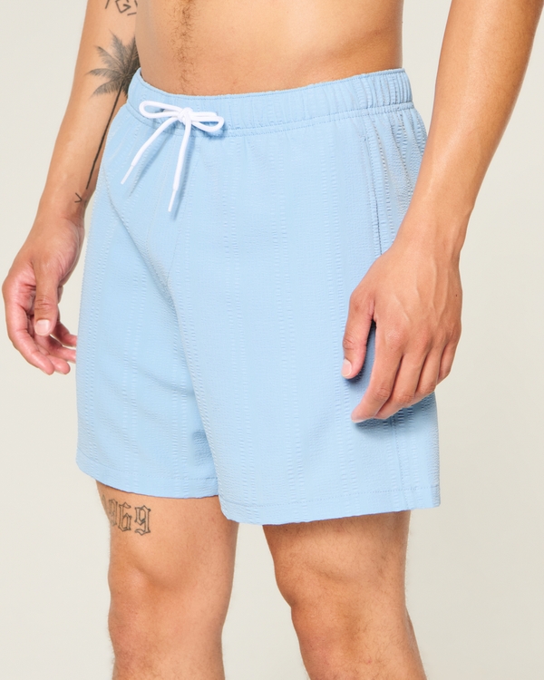 Seersucker Vacation Swim Trunks, Light Blue view 1