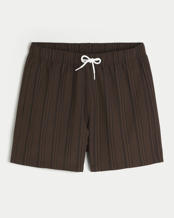 Seersucker Vacation Swim Trunks, Brown Stripe view 1
