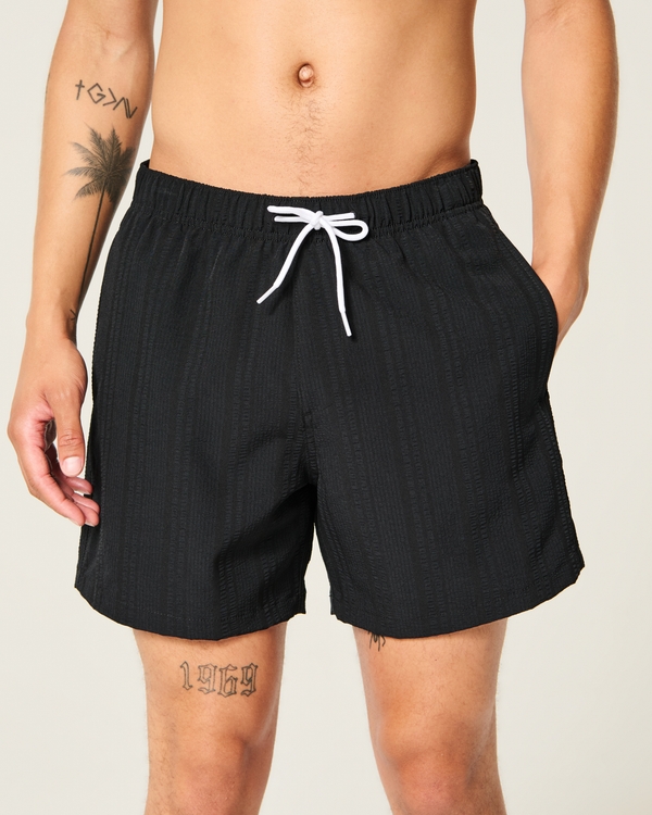 Seersucker Vacation Swim Trunks, Black view 1