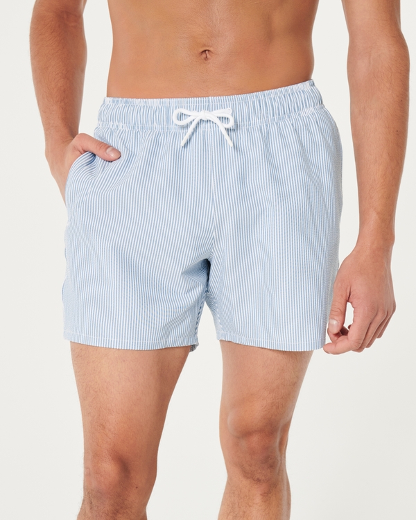 Seersucker Guard Swim Trunks 5", Blue Stripe