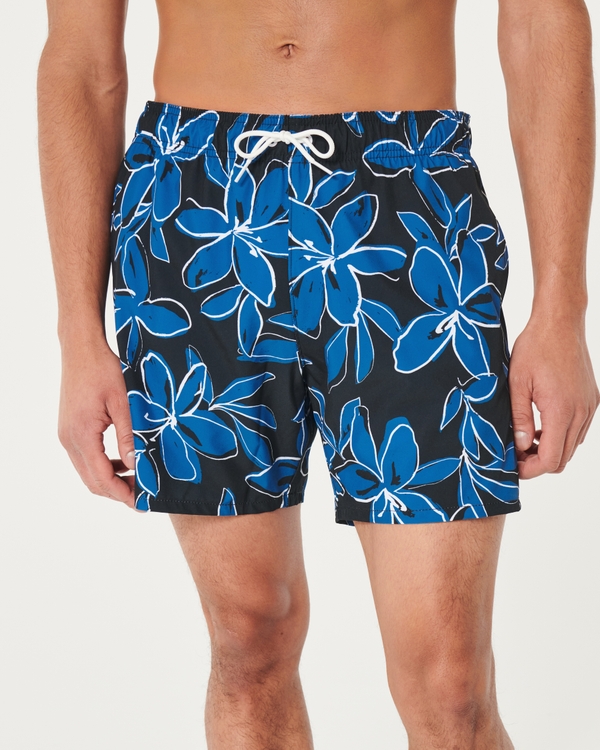 Guard Swim Trunks 5", Black Pattern Floral