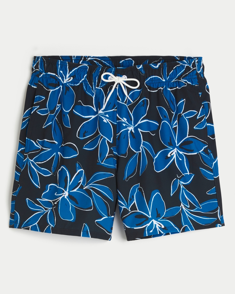 Men s Guard Swim Trunks 5 in Black Pattern Floral Size XS from Hollister