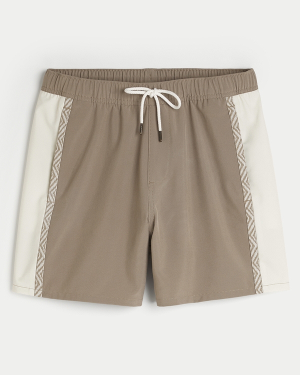 Guard Swim Trunks 6", Tan And Cream