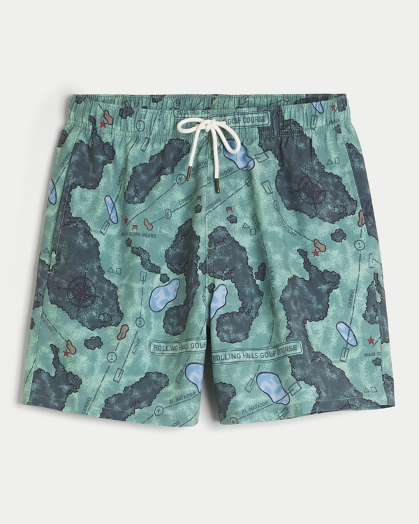 Guard Swim Trunks 6", Green Print