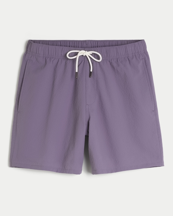 Seersucker Guard Swim Trunks 6", Purple