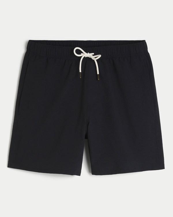 Seersucker Guard Swim Trunks 6", Black