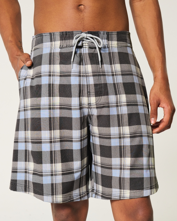 Baggy Board Shorts, Dark Taupe Plaid