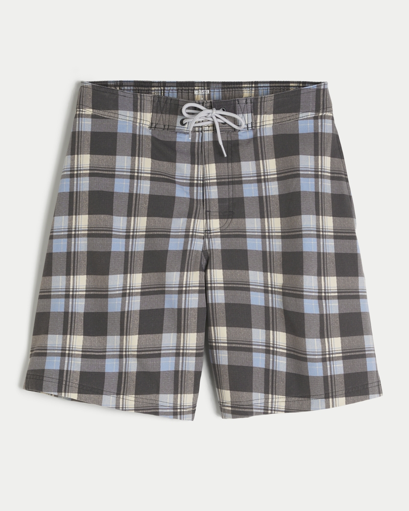Men s Baggy Board Shorts in Dark Taupe Plaid Size L from Hollister