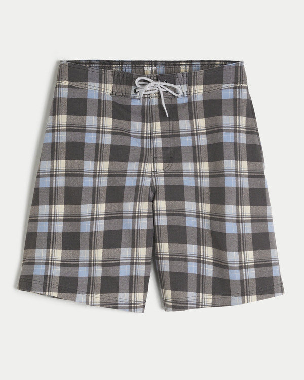 Baggy Board Shorts, Dark Taupe Plaid