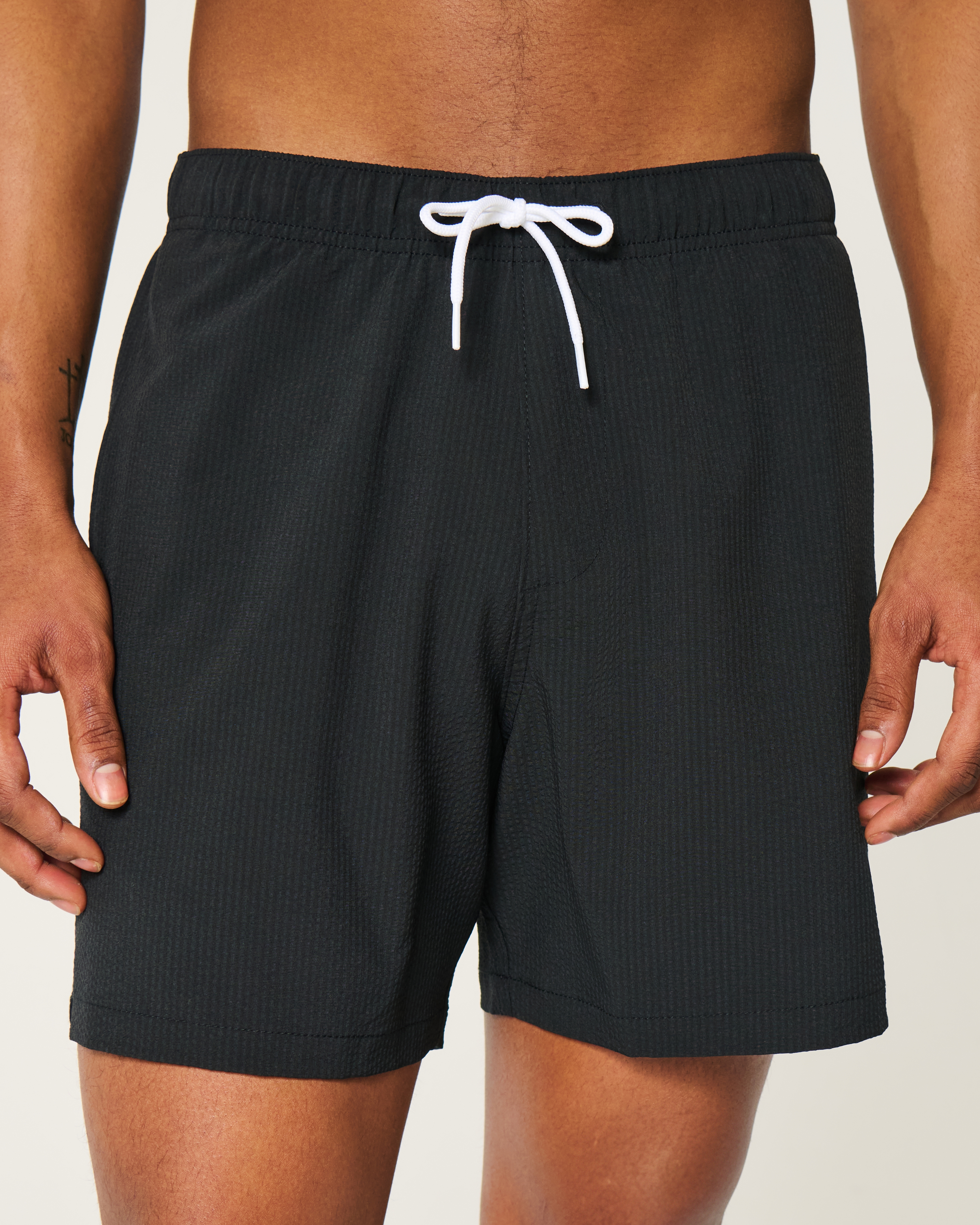 Mid-Thigh Seersucker Volley Swim Trunks
