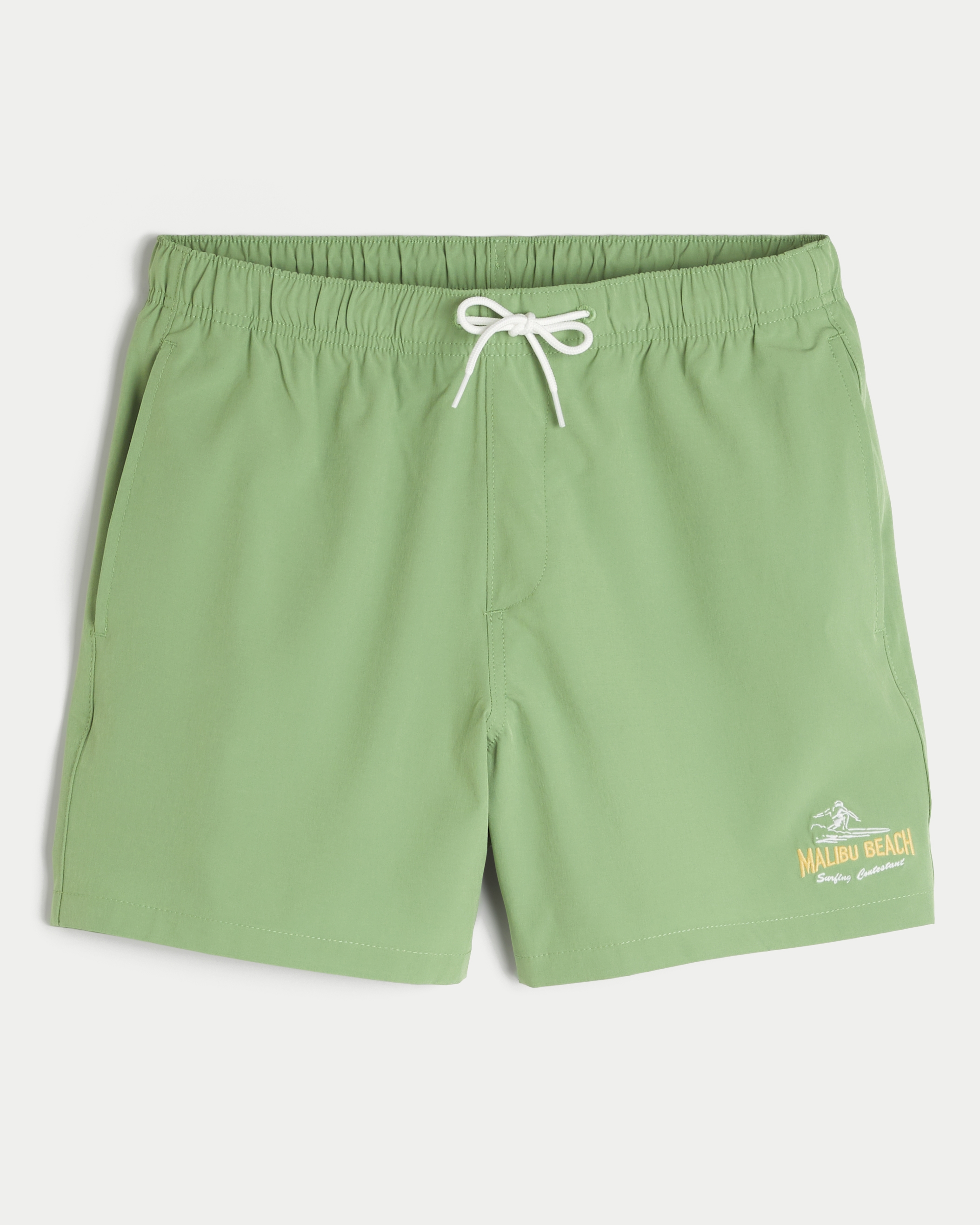 Malibu Beach Graphic Mid-Thigh Volley Swim Trunks