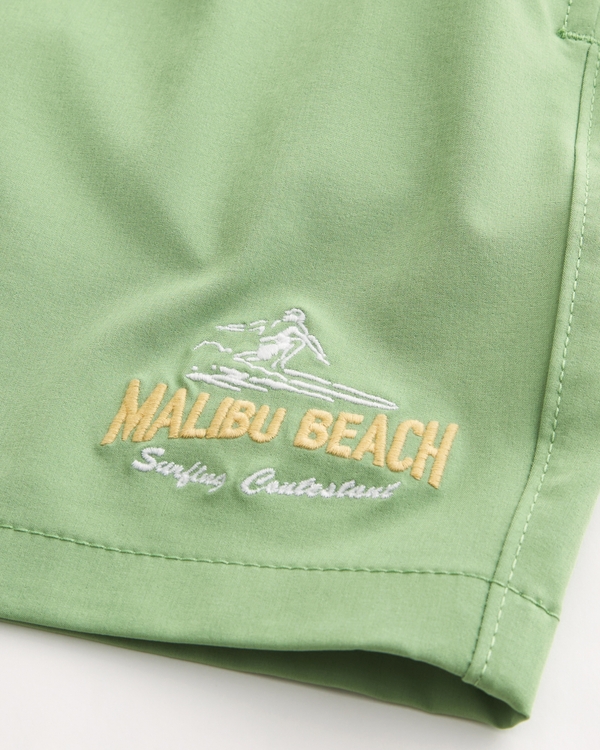 Malibu Beach Graphic Mid-Thigh Volley Swim Trunks