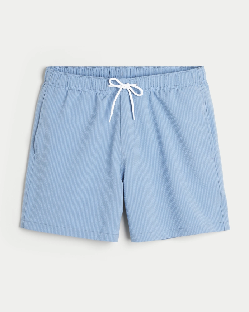 Seersucker Guard Swim Trunks 6"