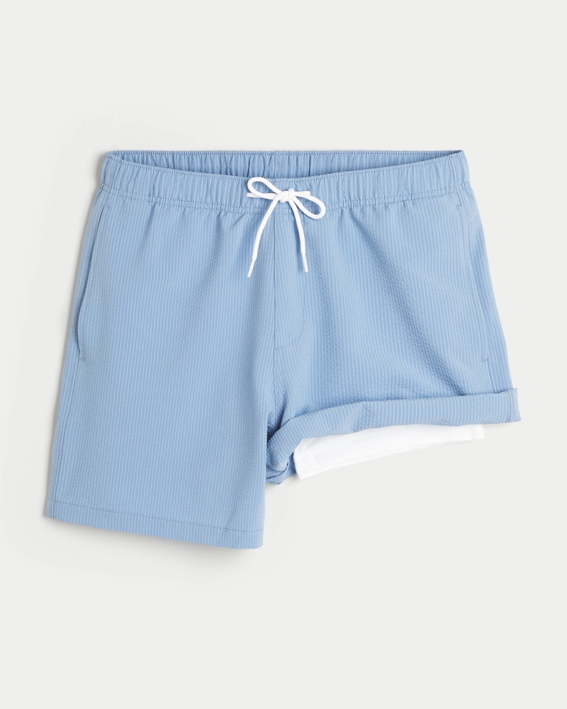 Seersucker Guard Swim Trunks 6"
