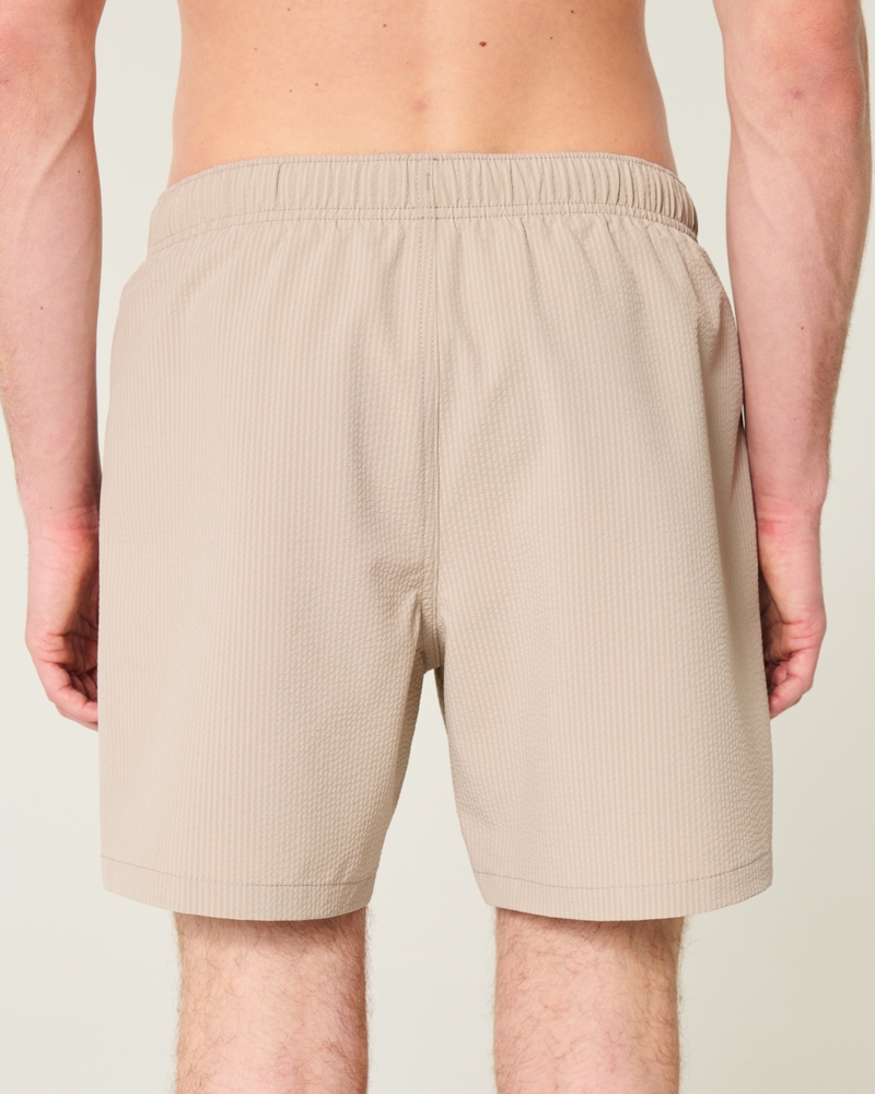 Mid-Thigh Seersucker Volley Swim Trunks