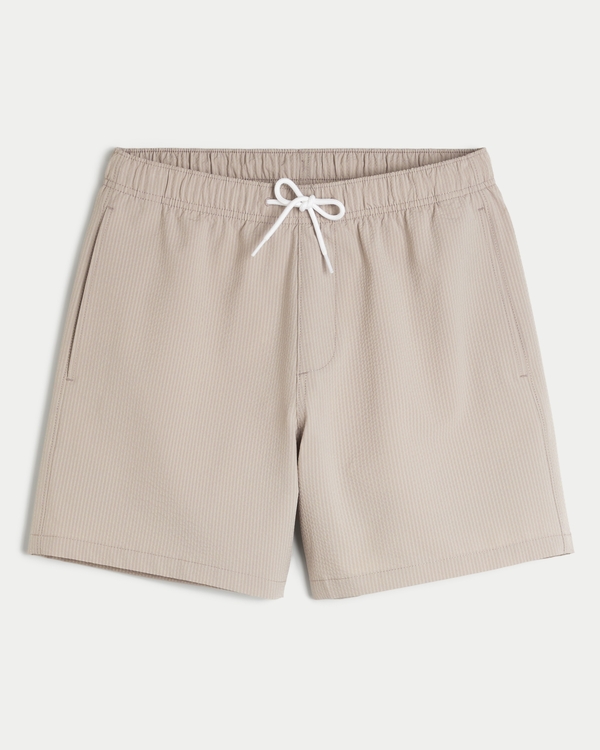 Mid-Thigh Seersucker Volley Swim Trunks