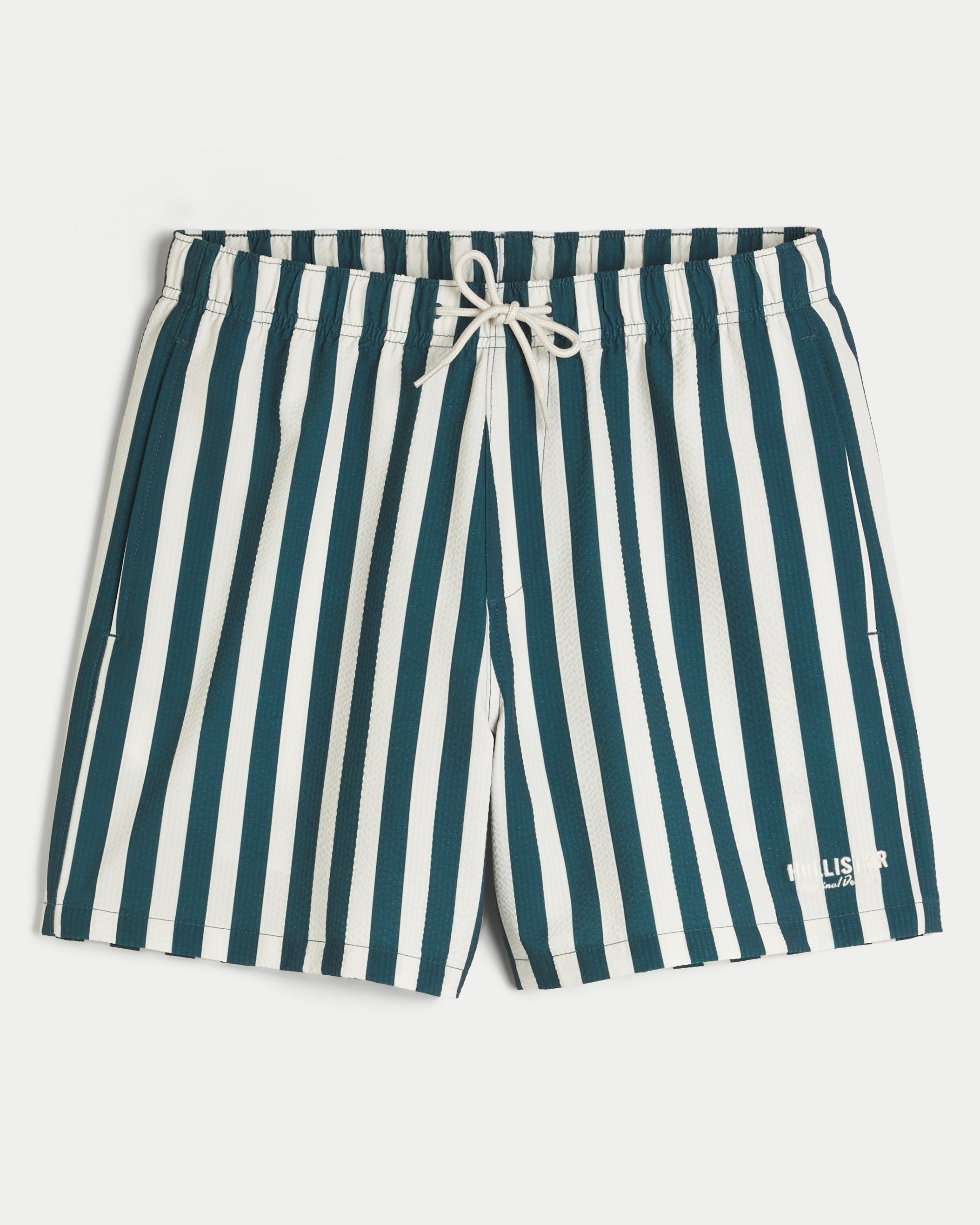 Mid-Thigh Seersucker Swim Trunks