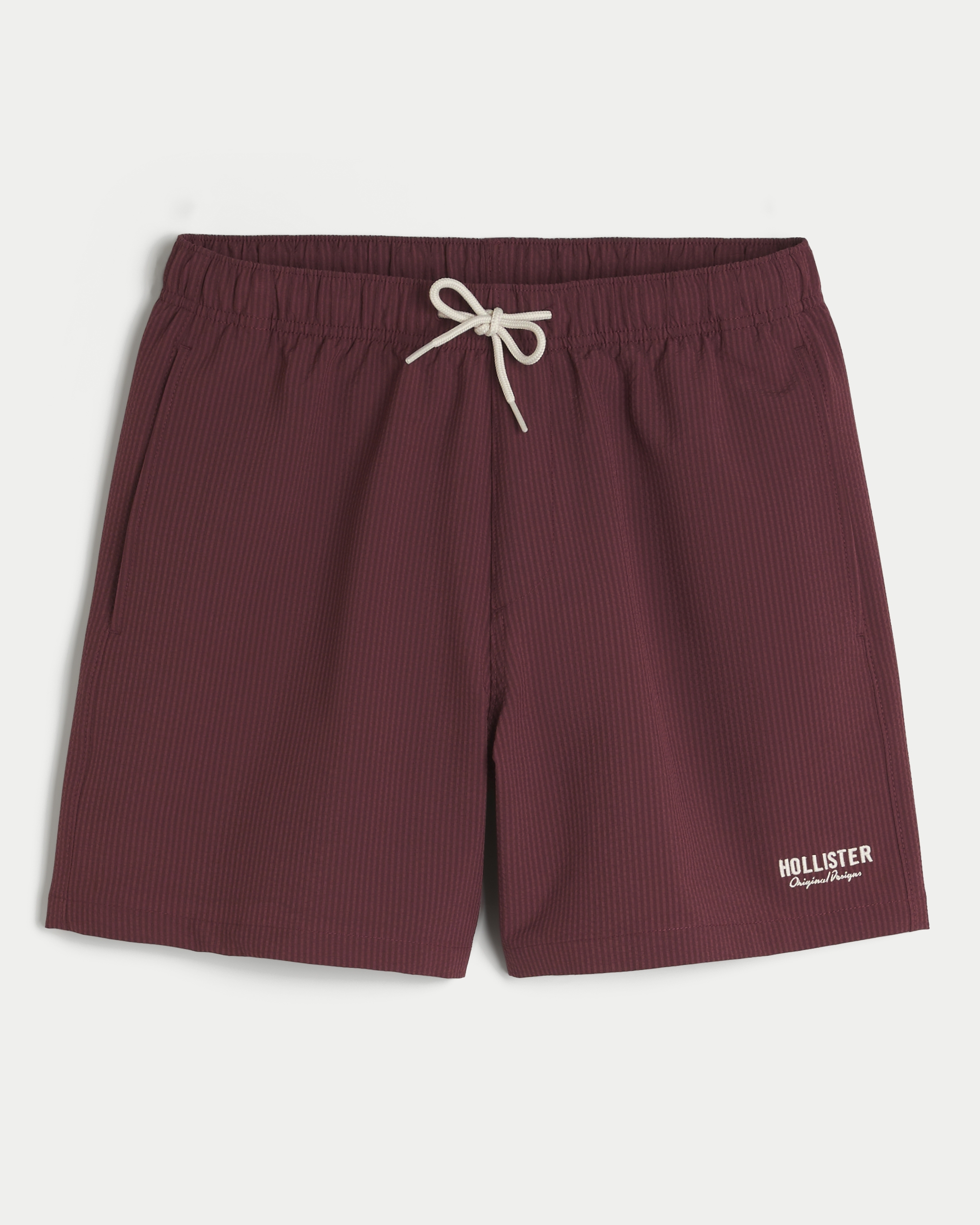 Mid-Thigh Seersucker Swim Trunks