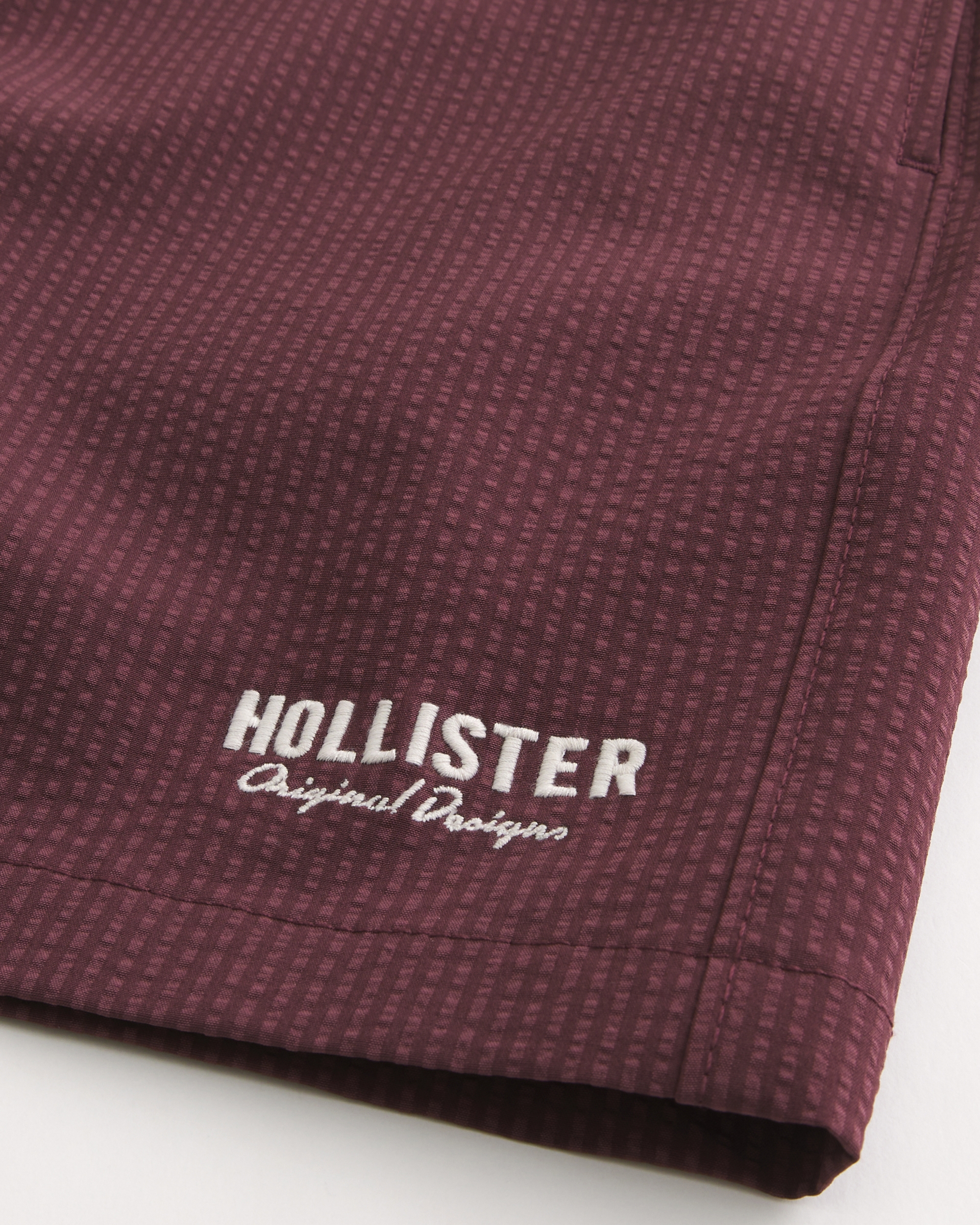 Mid-Thigh Seersucker Swim Trunks