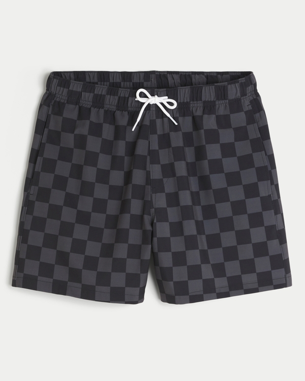 Mid-Thigh Volley Swim Trunks, Black Check view 1