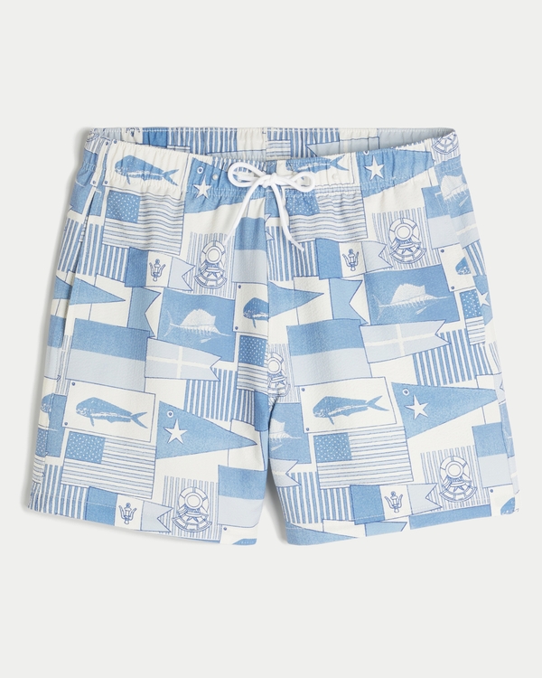 Mid-Thigh Seersucker Volley Swim Trunks