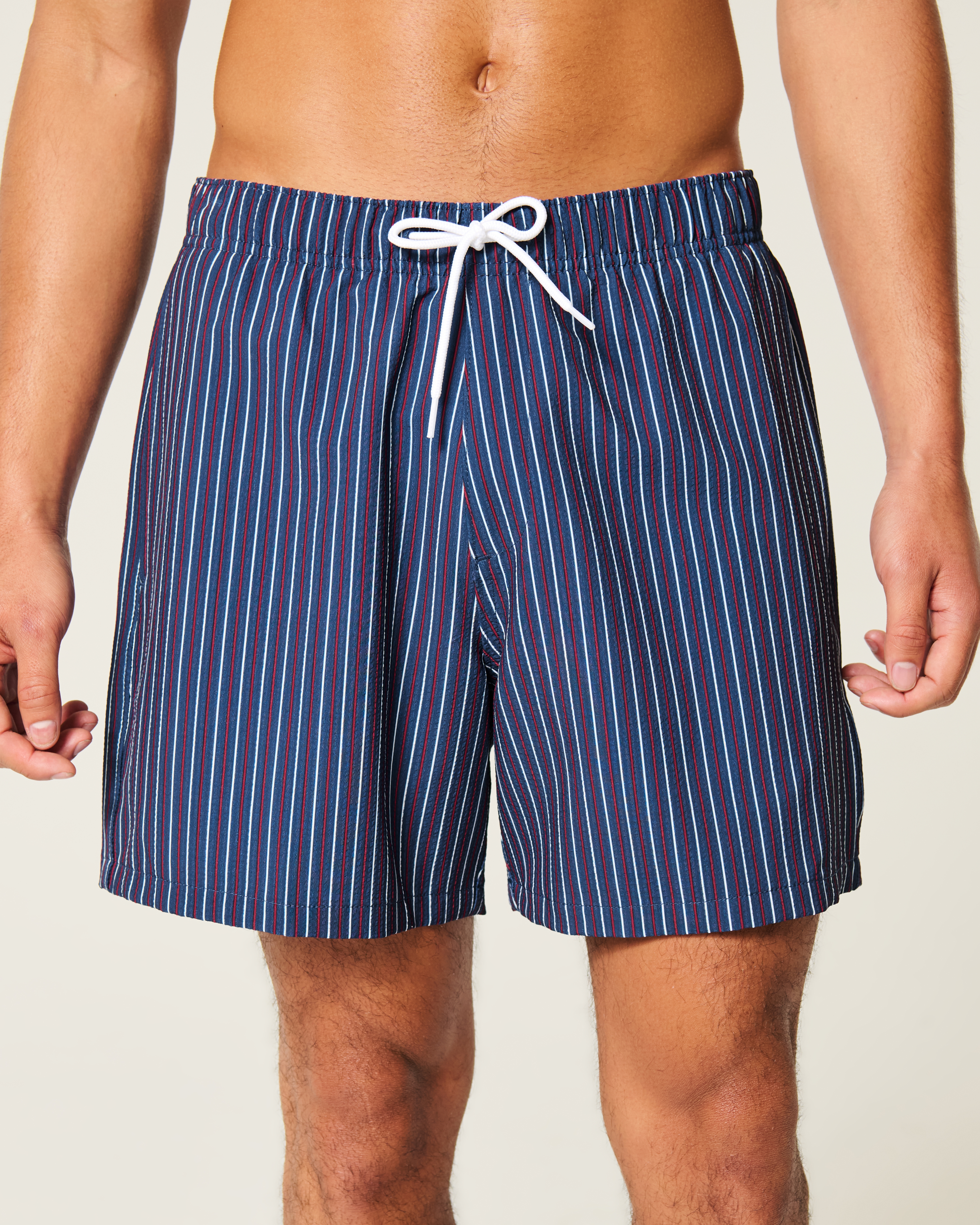 Mid-Thigh Seersucker Volley Swim Trunks