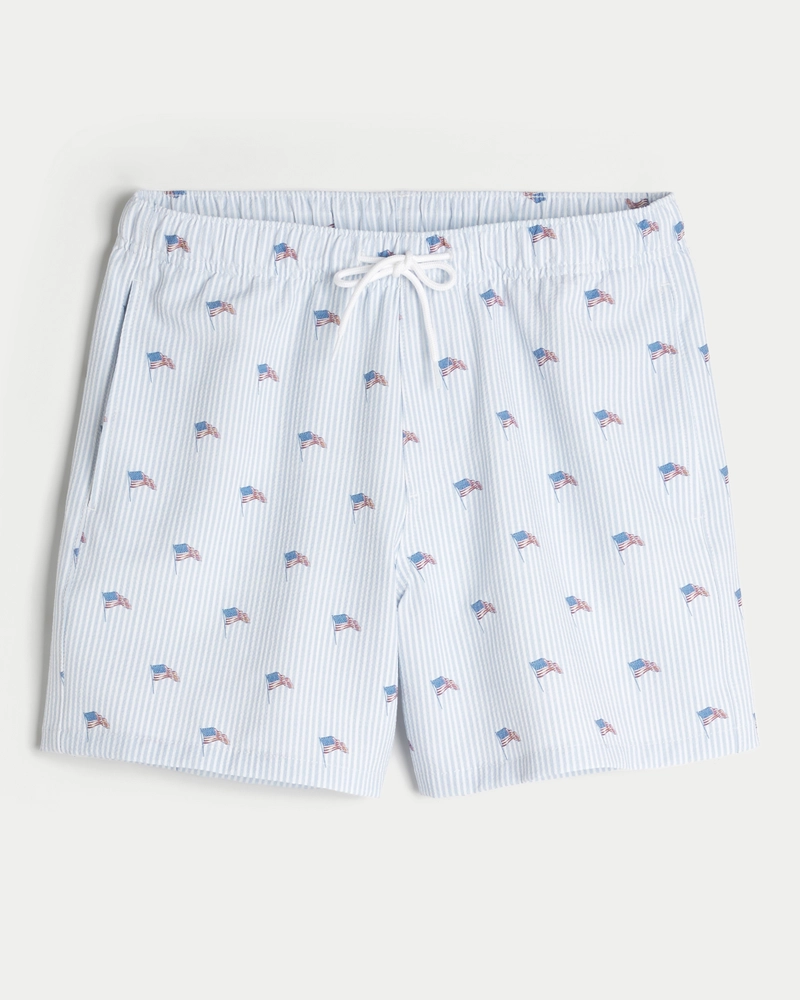 Mid-Thigh Seersucker Volley Swim Trunks