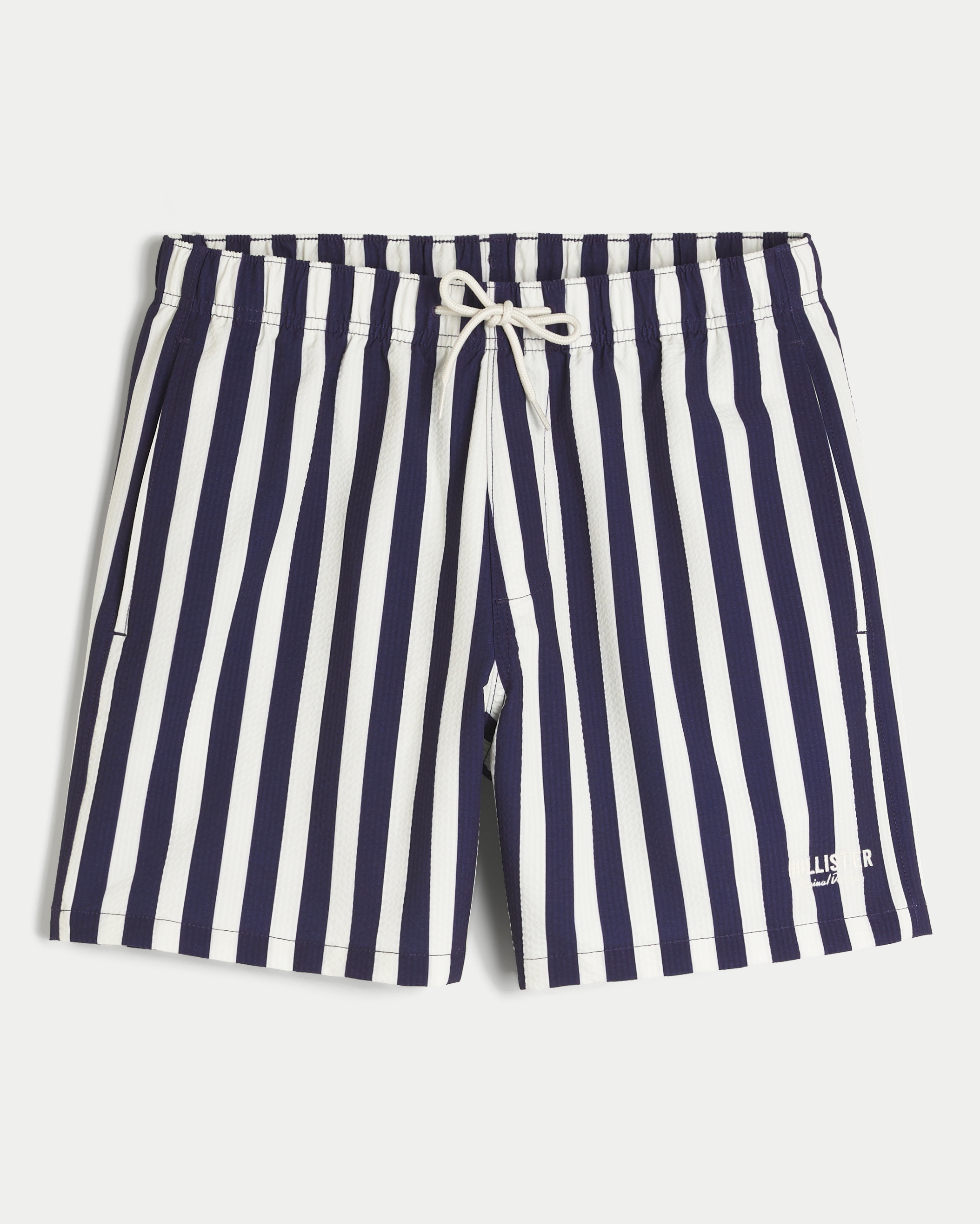 Mid-Thigh Seersucker Swim Trunks
