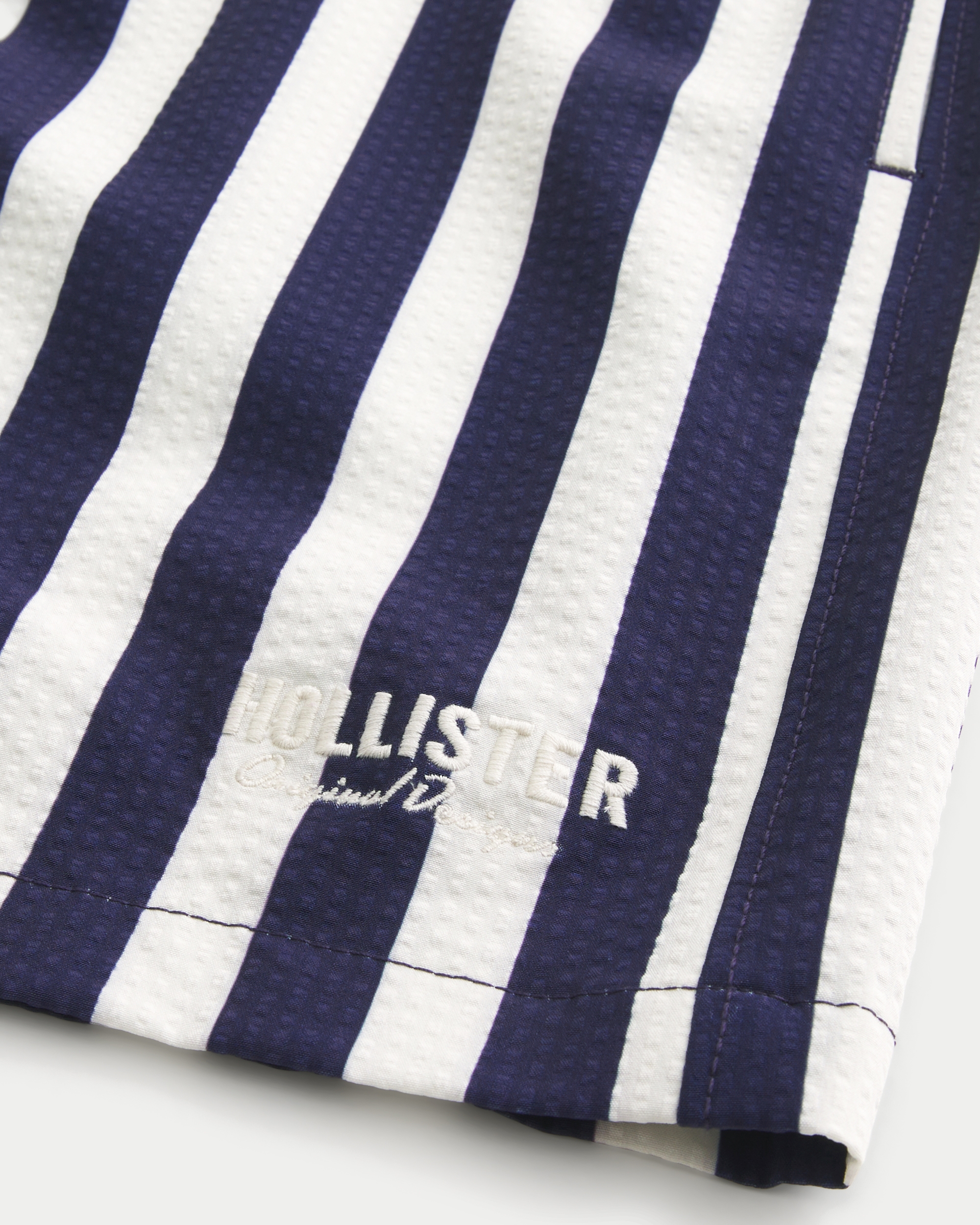 Mid-Thigh Seersucker Swim Trunks