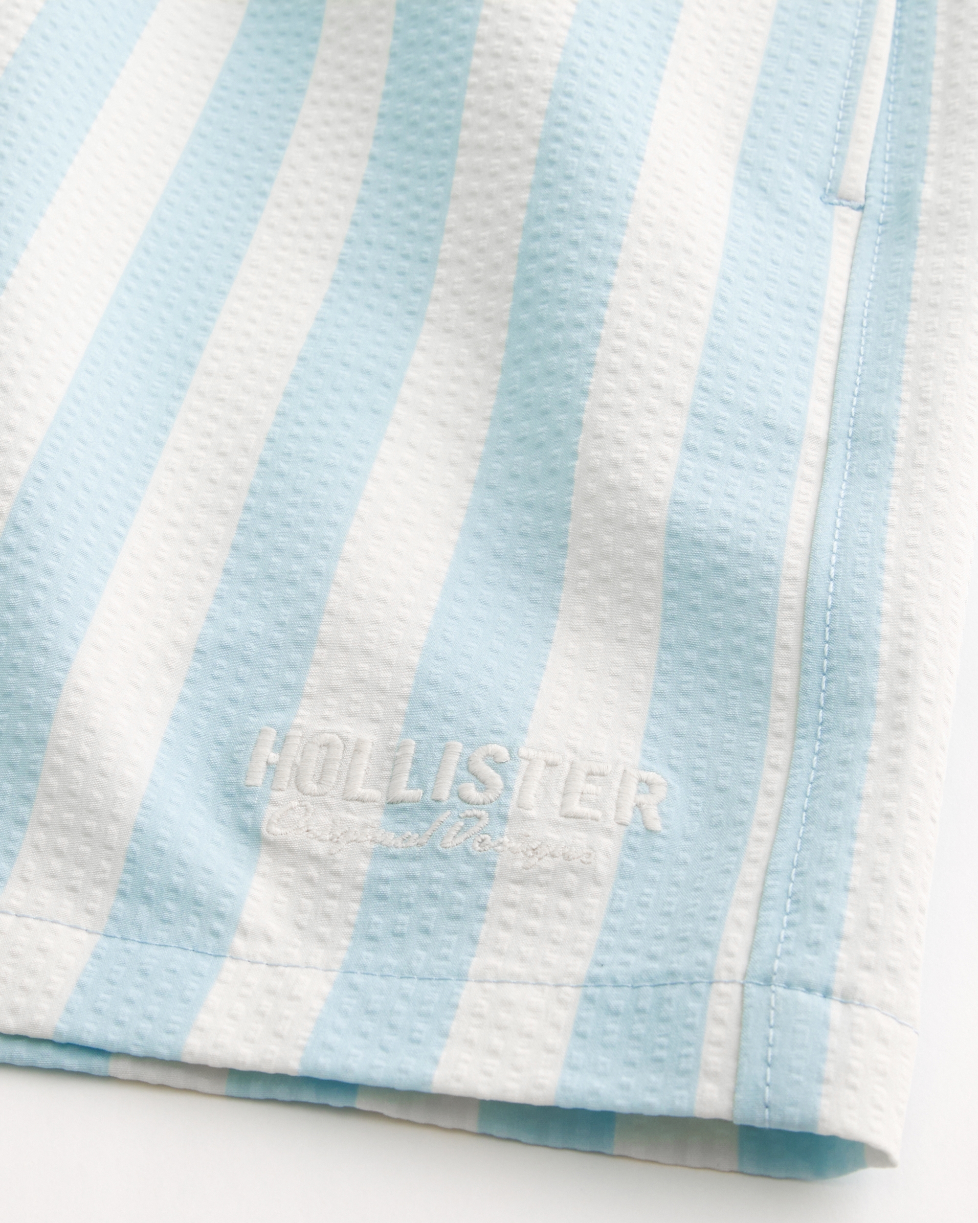 Mid-Thigh Seersucker Swim Trunks