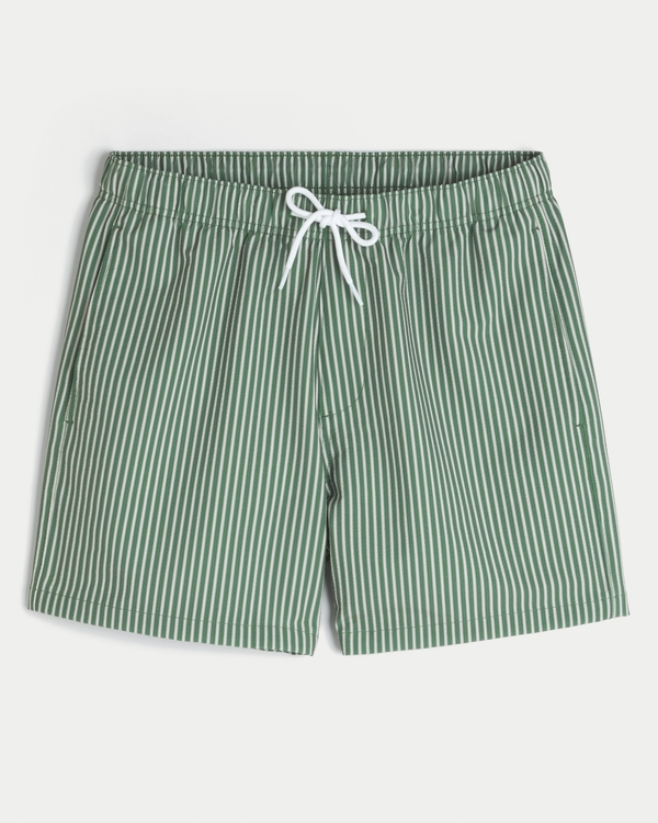 Mid-Thigh Seersucker Volley Swim Shorts, Green Stripe view 1