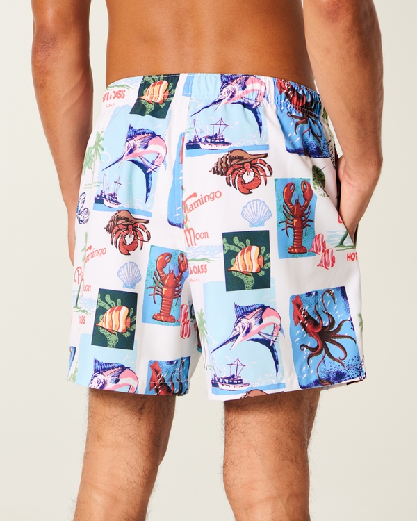 Mid-Thigh Volley Swim Trunks, White Print view 2
