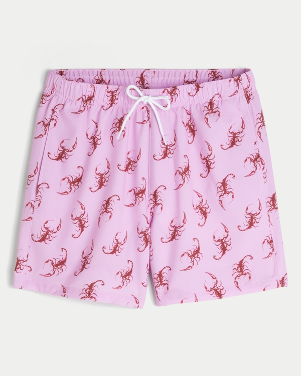 Mid-Thigh Volley Swim Trunks, Pink Print view 1