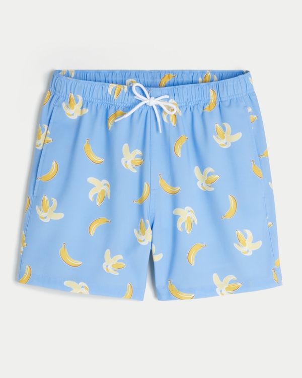 Mid-Thigh Volley Swim Trunks, Light Blue Print view 1
