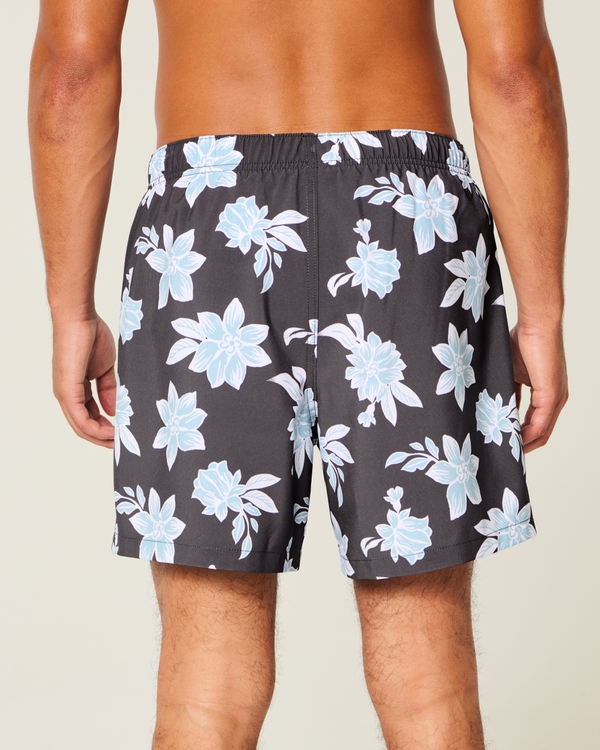 Mid-Thigh Volley Swim Trunks, Black Floral view 2
