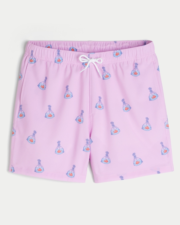Mid-Thigh Volley Swim Trunks, Pink Pattern view 1