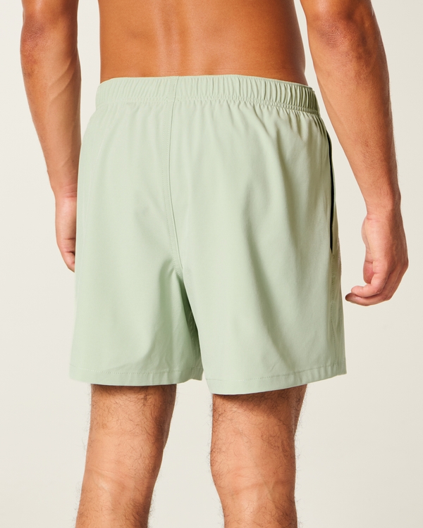 Mid-Thigh Embroidered Volley Swim Trunks, Mint Green view 2