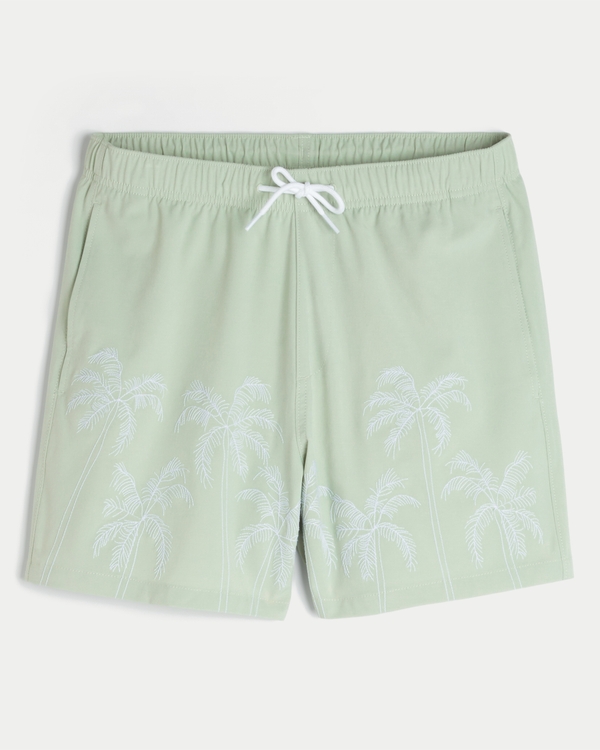 Mid-Thigh Embroidered Volley Swim Trunks, Mint Green view 1