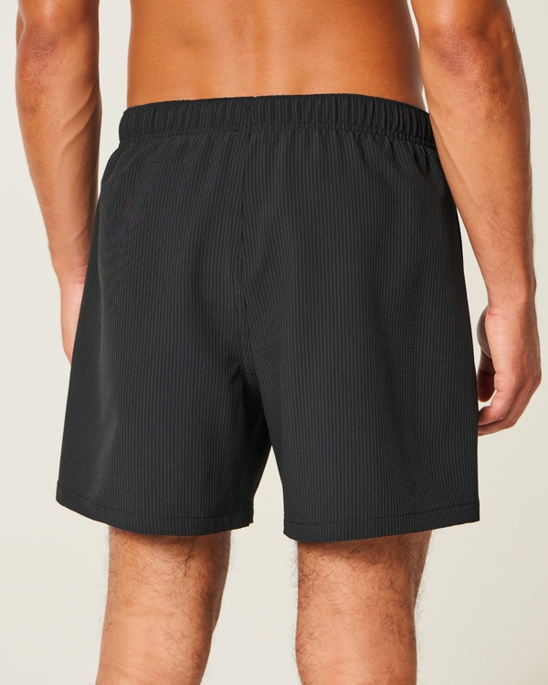 Mid-Thigh Seersucker Volley Swim Shorts, Black Stripe view 2