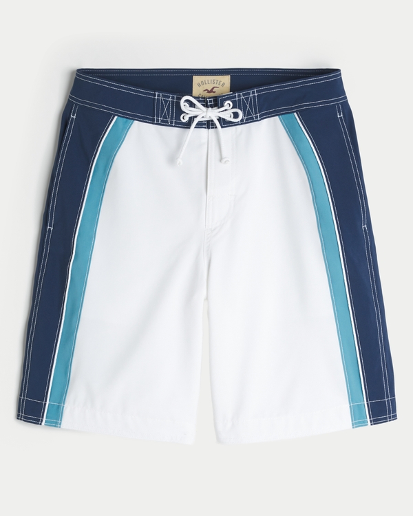 At-the-Knee Boardshorts, White With Blue view 2