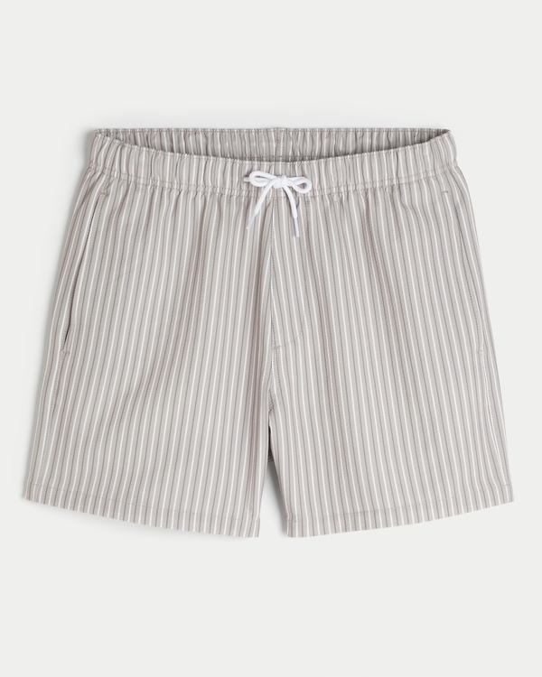 Mid-Thigh Seersucker Swim Trunks, Light Brown Stripe view 1