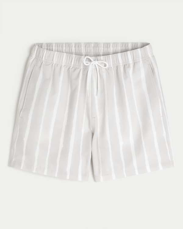 Shorts de baño de sirsaca a medio muslo, Rayas, Tostado view 1