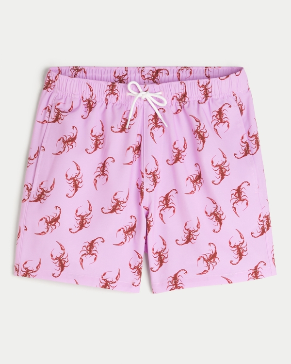 Mid-Thigh Volley Swim Trunks, Pink Print view 1