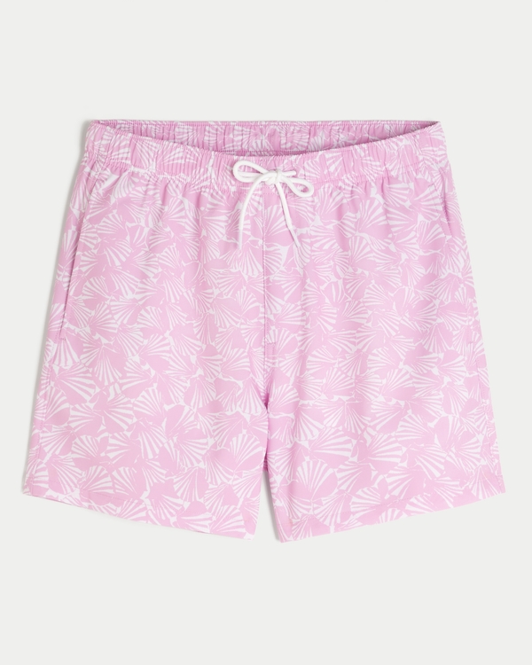 Mid-Thigh Volley Swim Trunks, Pink Print view 1