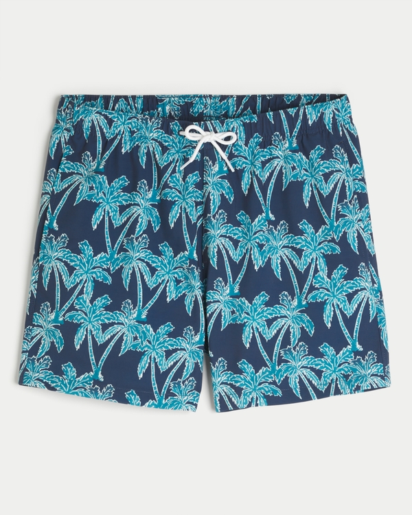 Mid-Thigh Volley Swim Trunks, Faded Navy Print view 1