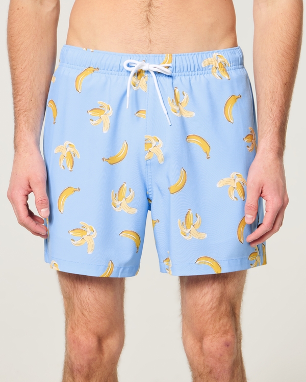 Mid-Thigh Volley Swim Trunks, Light Blue Print view 1