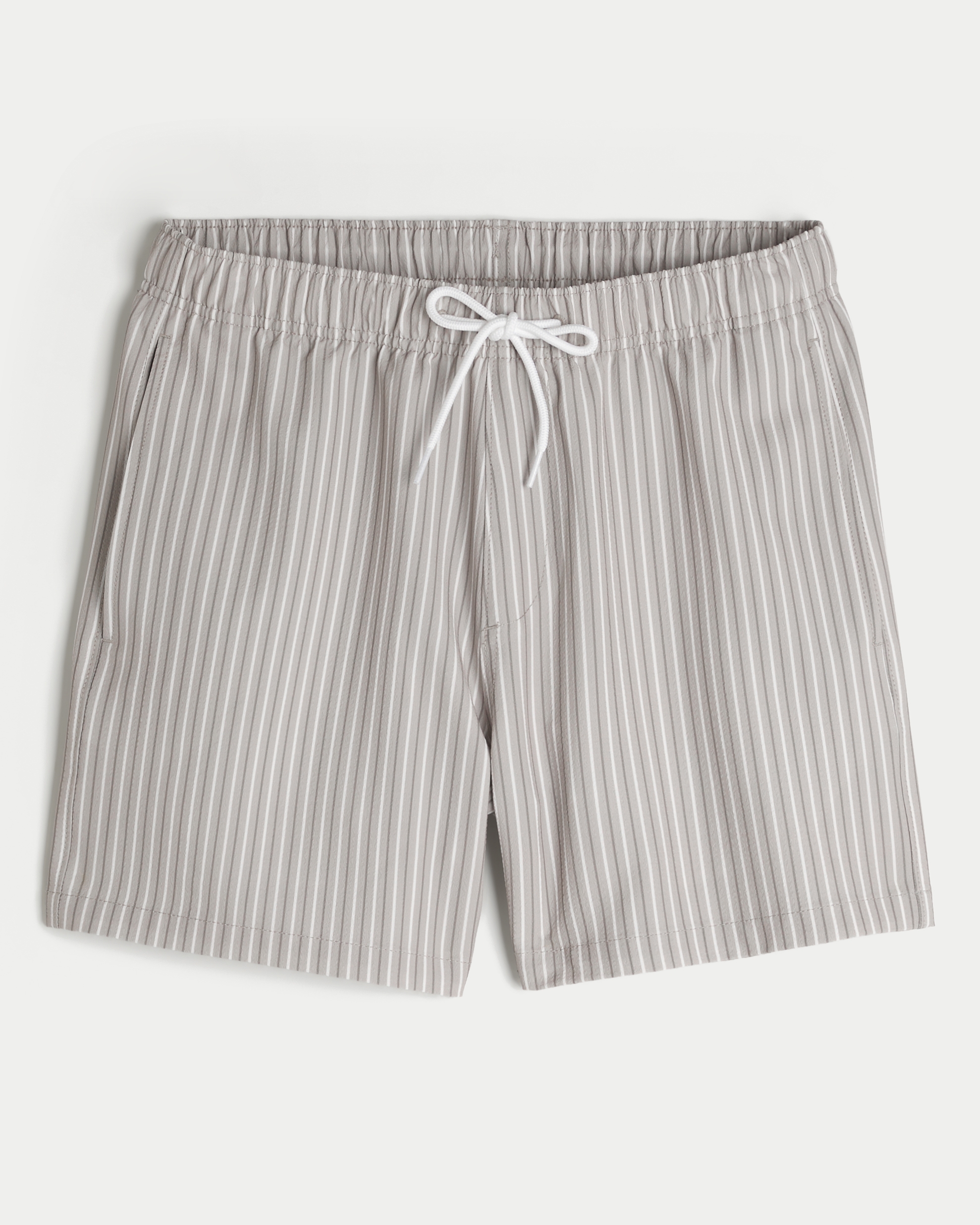 Mid Thigh Seersucker Swim Trunks