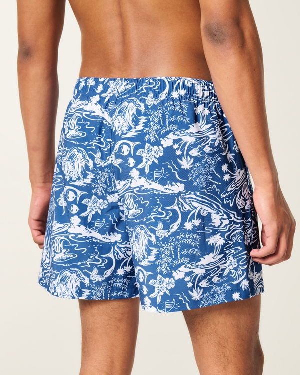 Mid-Thigh Volley Swim Trunks, Blue Print view 2