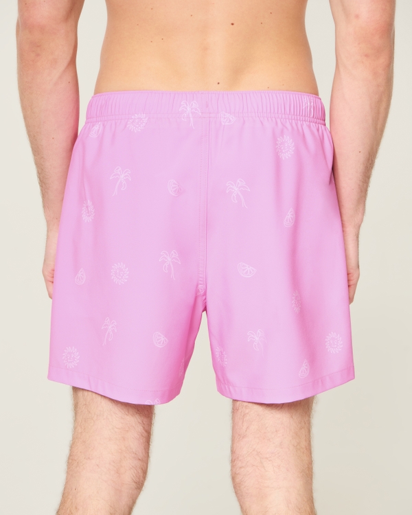 Mid-Thigh Swim Trunks, Pink Print view 2