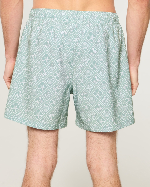 Mid-Thigh Swim Trunks, Faded Green Pattern view 2